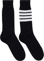 Thom Browne Black Cotton 4-Bar Mid Calf Socks