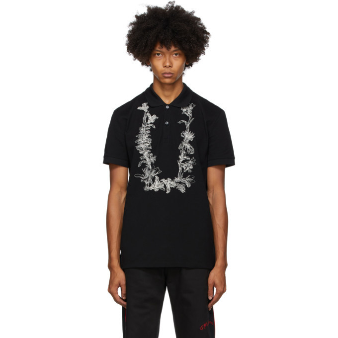 Alexander McQueen Black Floral Embroidered Polo Alexander McQueen