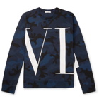 Valentino - Logo and Camouflage-Print Loopback Cotton-Blend Jersey Sweatshirt - Blue