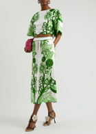 Farm Rio Color Festival Printed Linen Midi Skirt Green