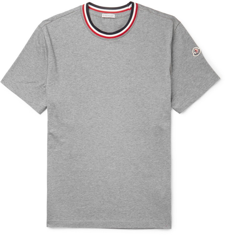 Photo: Moncler - Webbing-Trimmed Mélange Cotton-Jersey T-Shirt - Men - Gray