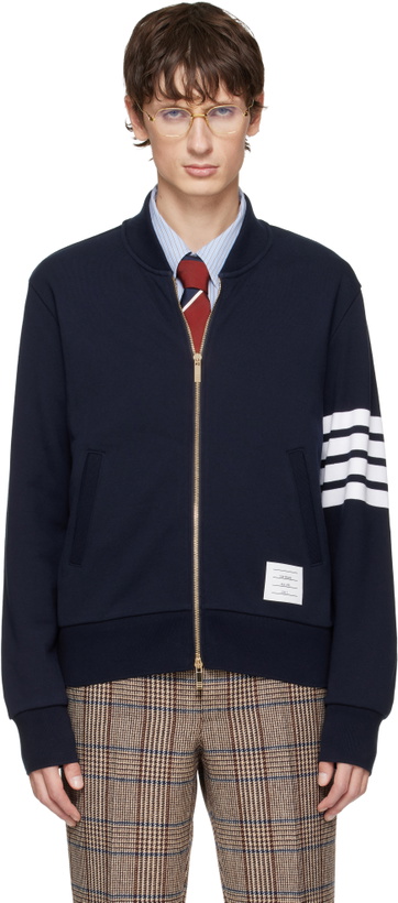Photo: Thom Browne Navy Classic Loopback 4-Bar Sweatshirt