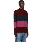 The Elder Statesman Burgundy and Multicolor Three Block Half-Zip Sweater