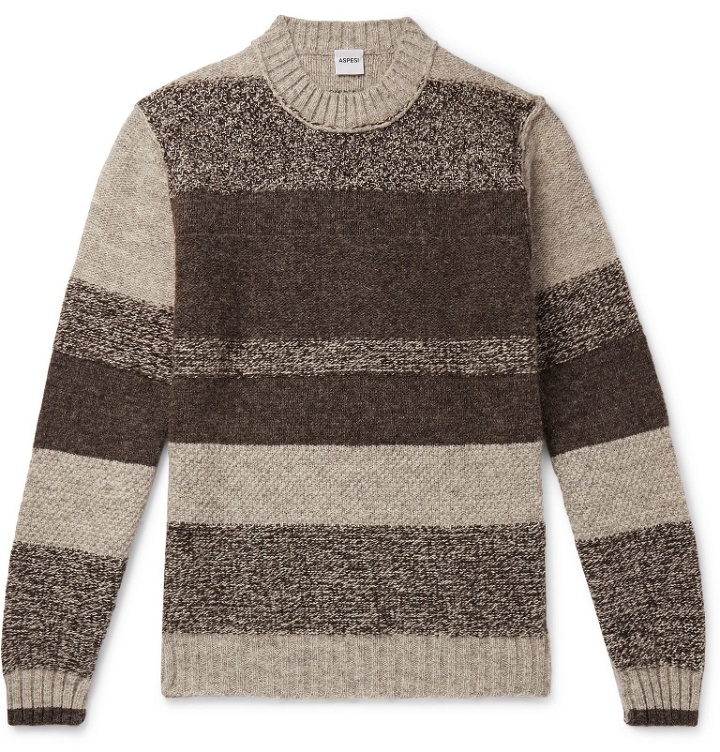 Photo: Aspesi - Panelled Mélange Wool Sweater - Brown