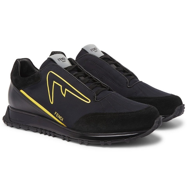 Photo: Fendi - Suede and Leather-Trimmed Neoprene Sneakers - Black