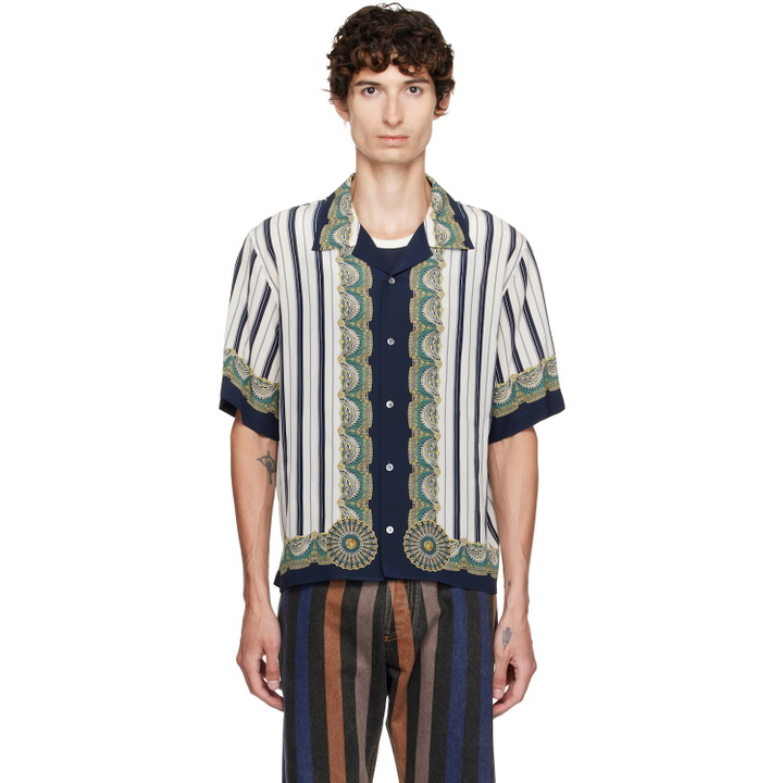 Photo: Versace Blue Printed Crêpe De Chine Silk Shirt