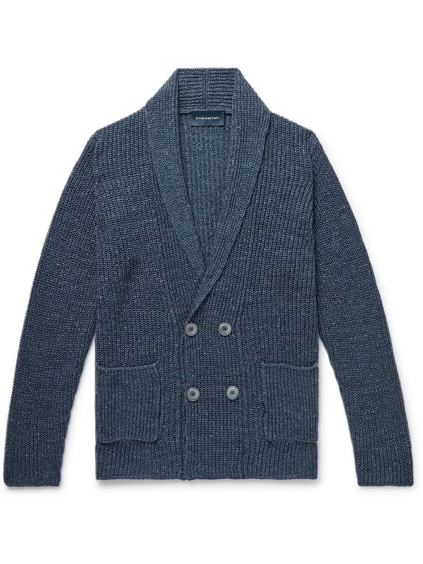 Photo: Thom Sweeney - Double-Breasted Ribbed Linen Cardigan - Blue