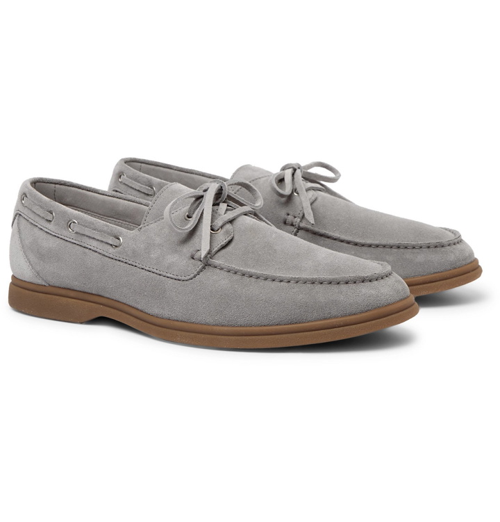 Photo: Brunello Cucinelli - Suede Boat Shoes - Gray