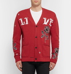 AMIRI - Leather-Appliquéd Cashmere and Wool-Blend Cardigan - Men - Red