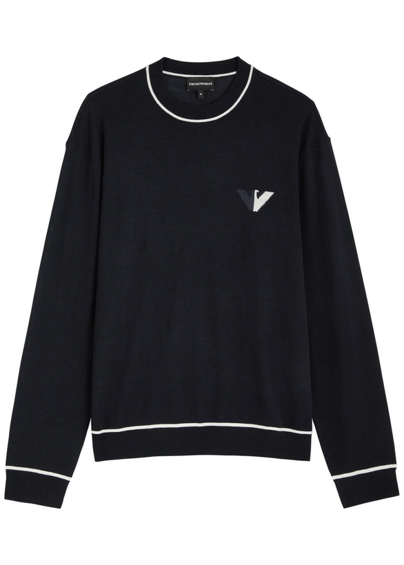 Photo: Emporio Armani Logo-intarsia Wool Jumper Navy