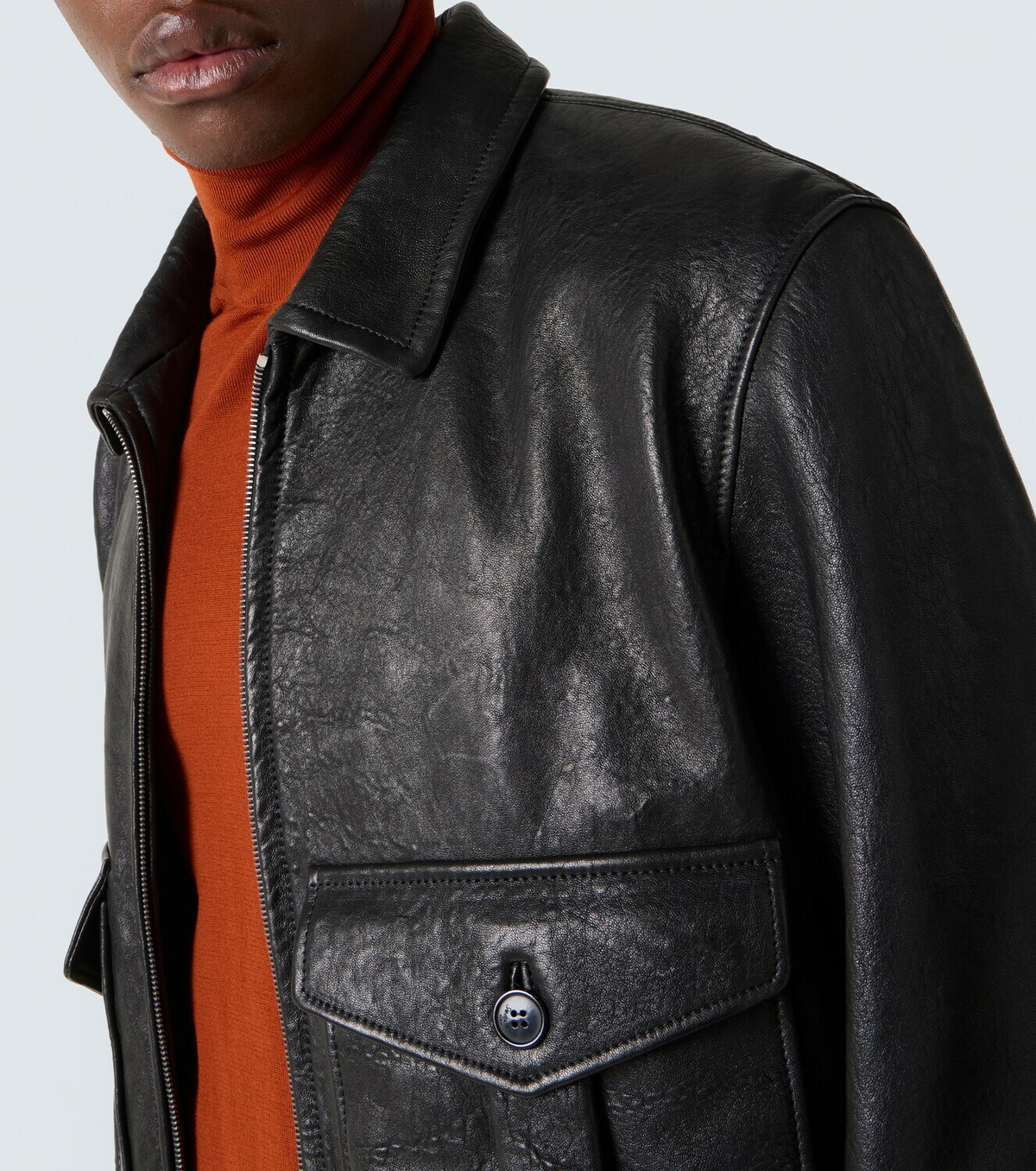 Saint Laurent Shearling-trimmed leather bomber jacket