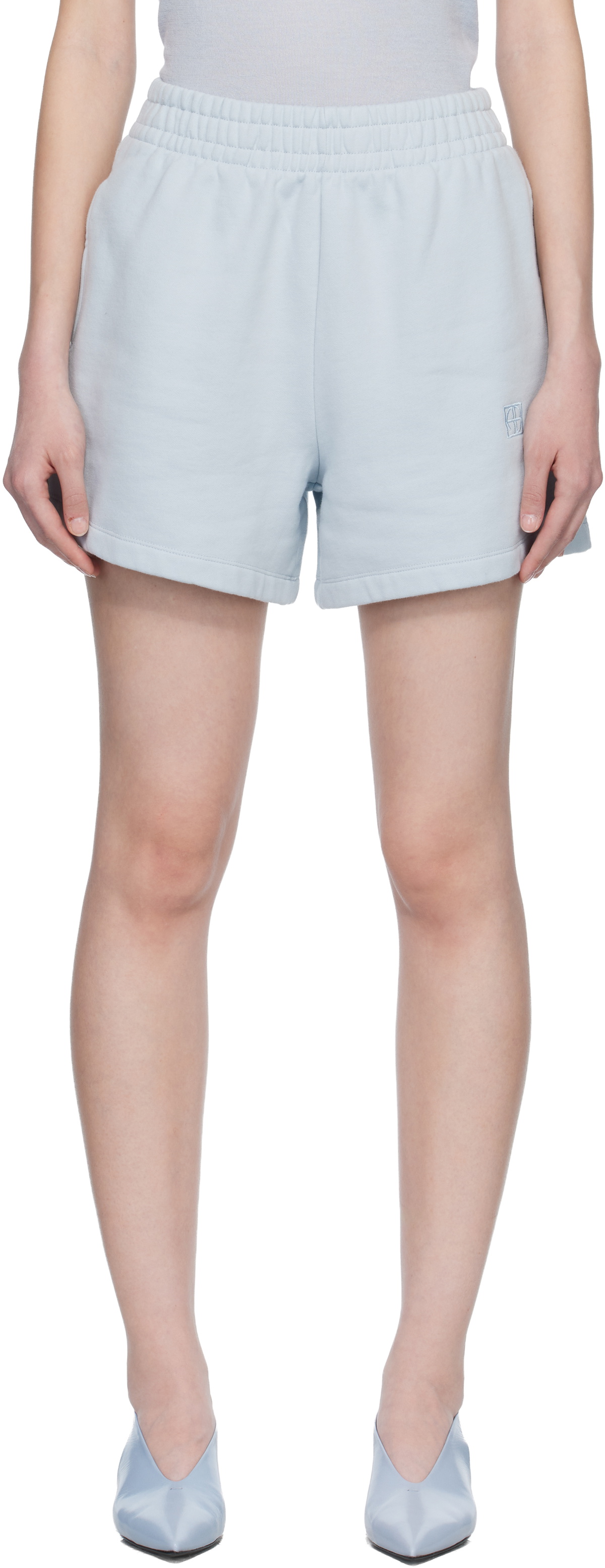 ANINE BING Blue Kam Framed Monogram Shorts