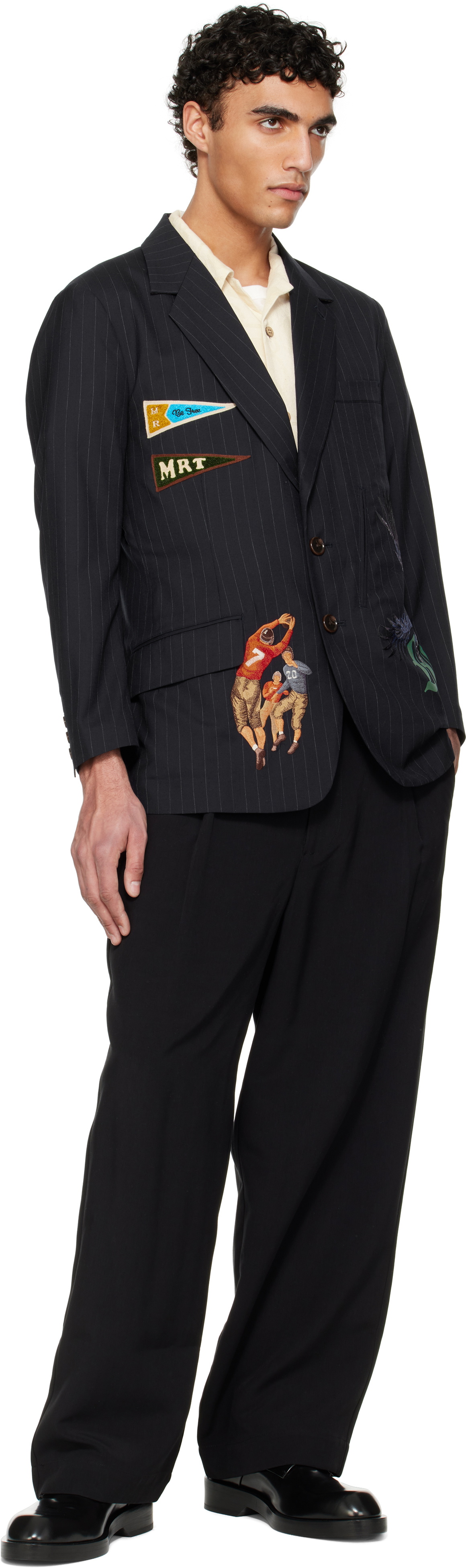 Khoki Navy Pinstripe-Pattern Blazer