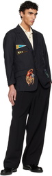 Khoki Navy Pinstripe-Pattern Blazer