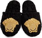 Versace Black Embroidered Medusa Slippers