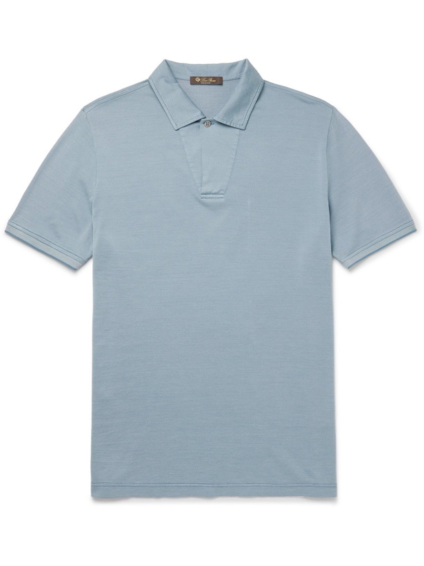 Photo: LORO PIANA - Cotton and Silk-Blend Piqué Polo Shirt - Blue