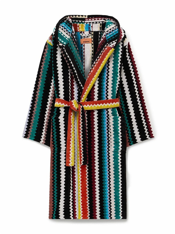 Photo: Missoni Home - Curt Striped Cotton-Terry Jacquard Hooded Robe - Blue