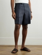 Lardini - Aramis Straight-Leg Pleated Linen-Twill Bermuda Shorts - Blue