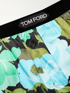 TOM FORD - Velvet-Trimmed Floral-Print Stretch-Silk Satin Pyjama Trousers - Blue