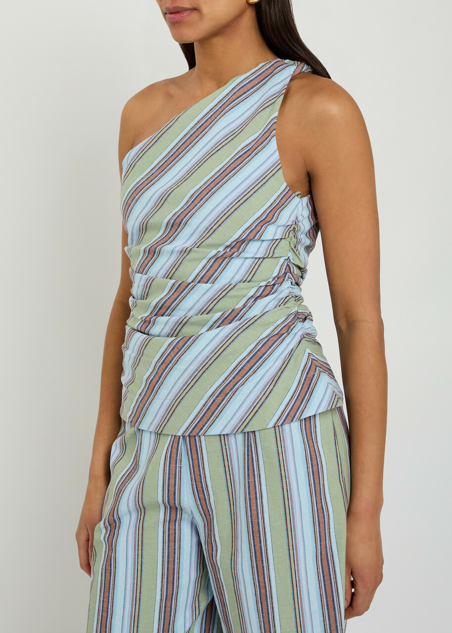 Faithfull The Brand Aurora Striped One-shoulder Cotton and Linen-blend top Blue