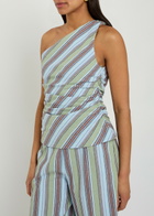 Faithfull The Brand Aurora Striped One-shoulder Cotton and Linen-blend top Blue