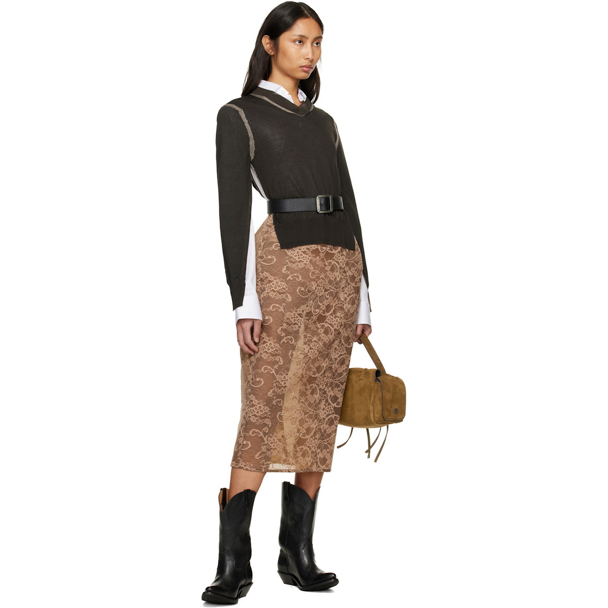 Acne Studios Brown Wrinkled V-Neck Sweater