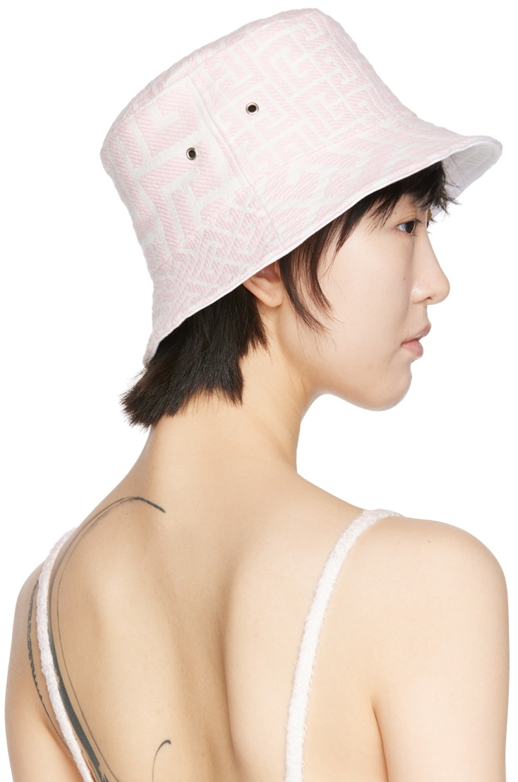Balmain Pink & White Monogram Bucket Hat Balmain