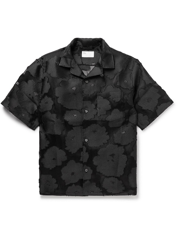 Photo: 4SDesigns - Camp-Collar Floral Fil-Coupé Jacquard Organza Shirt - Black