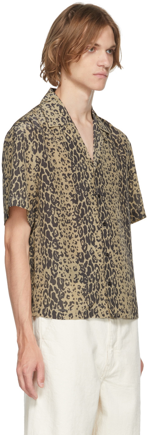 Deveaux New York Brown & Black Leopard Print Short Sleeve Shirt