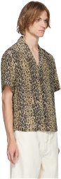 Deveaux New York Brown & Black Leopard Print Short Sleeve Shirt