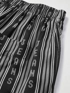 BALENCIAGA - Wide-Leg Logo-Print Striped Twill Shorts - Black - IT 50