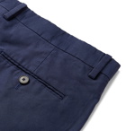 Mr P. - Navy Slim-Fit Cotton and Linen-Blend Twill Trousers - Blue