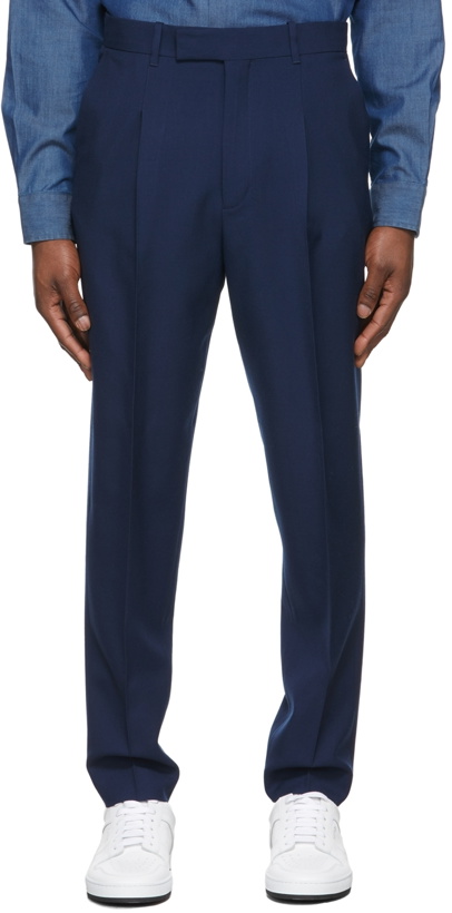 Photo: Paul Smith Navy Wool Pleat-Front Trousers