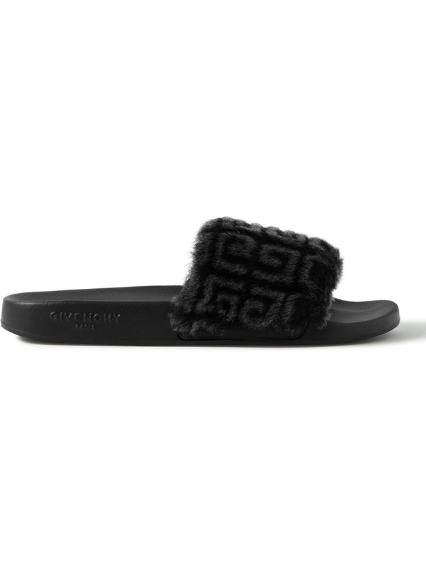 Photo: Givenchy - Printed Shearling and Rubber Slides - Black