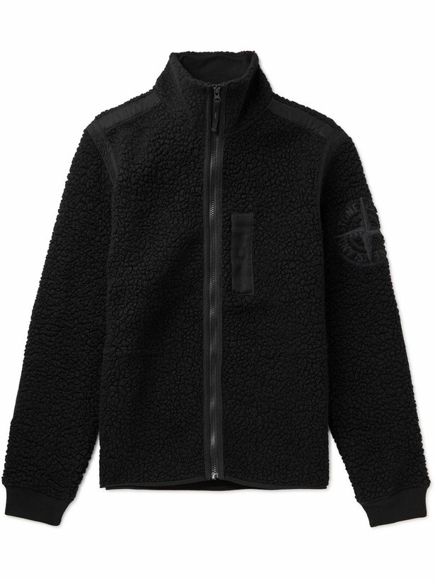 Photo: Stone Island - Logo-Embroidered Cotton Poplin-Panelled Wool-Blend Fleece Jacket - Black