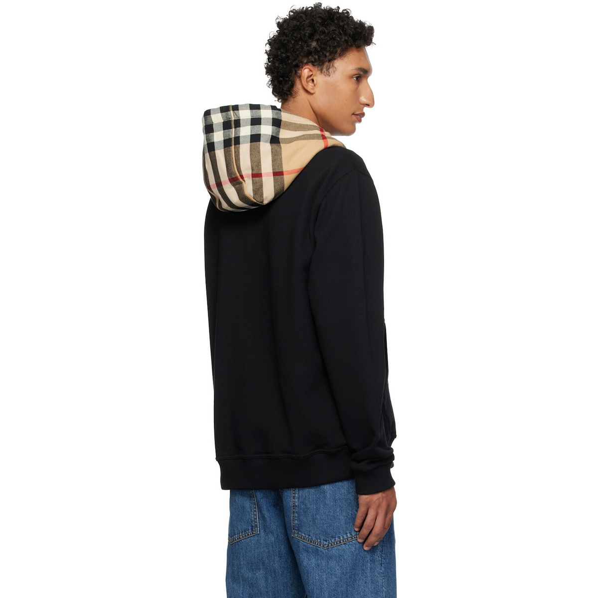 Burberry Black Check Hood Cotton Zip Hoodie
