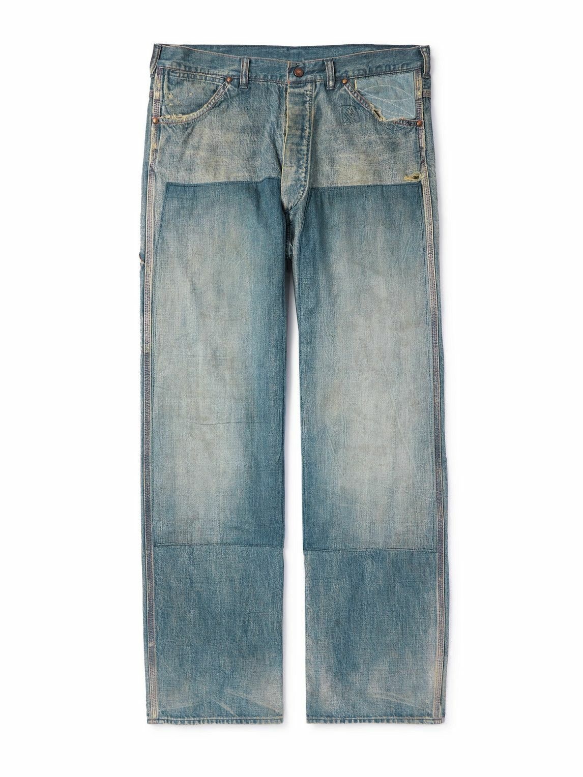 Photo: SAINT Mxxxxxx - Straight-Leg Distressed Embroidered Jeans - Blue