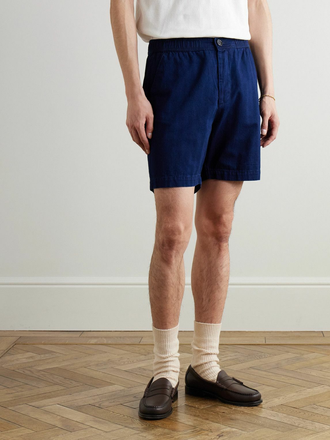Oliver Spencer - Osborne Straight-Leg Herringbone Cotton Shorts - Blue