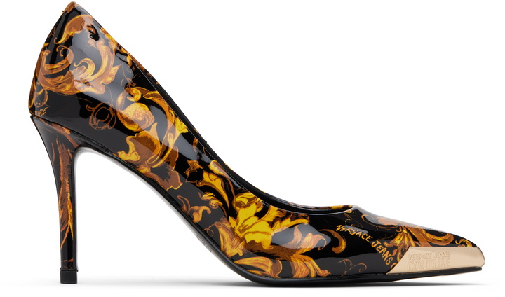 Photo: Versace Jeans Couture Black & Gold Scarlett Logo Couture Mid Heels