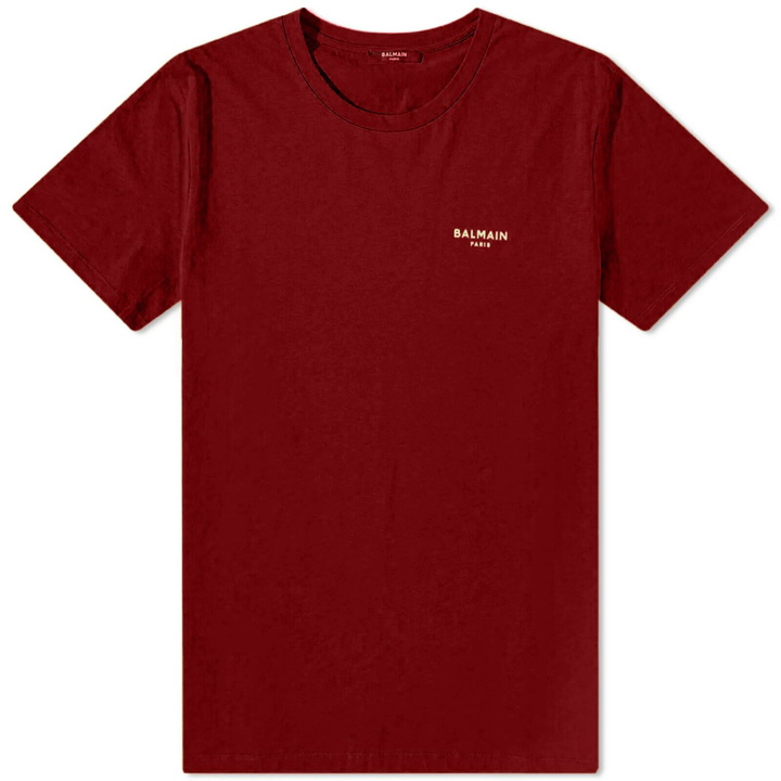 Photo: Balmain Men's Flock Small Logo T-Shirt in Red/Natural