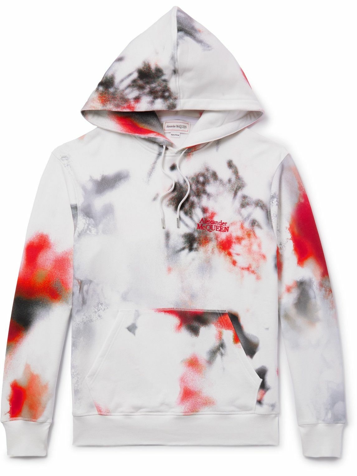 Photo: Alexander McQueen - Logo-Embroidered Printed Cotton-Jersey Hoodie - White