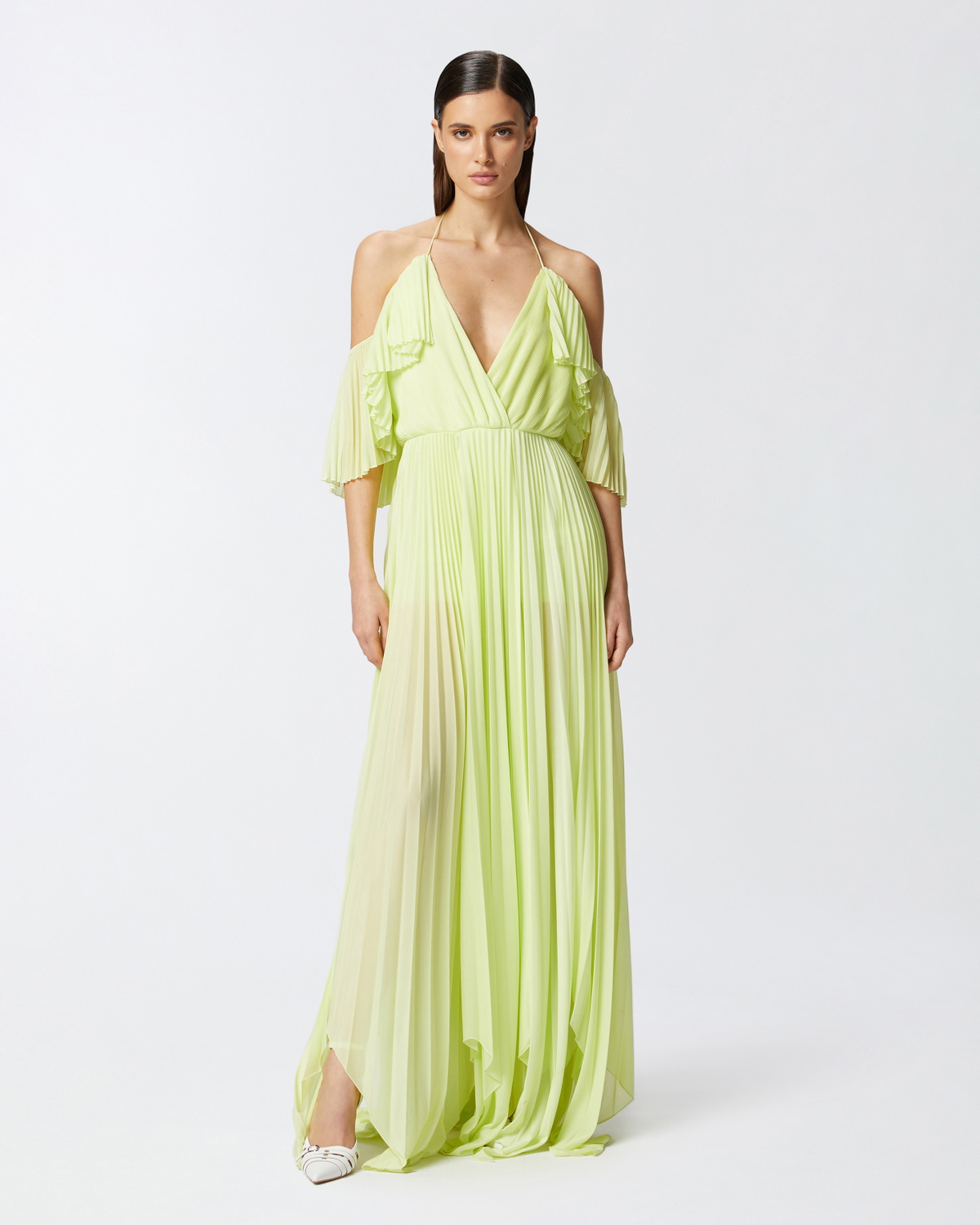 Pinko Long Formal Dress In Light Pleated Jersey Pale Green Pinko