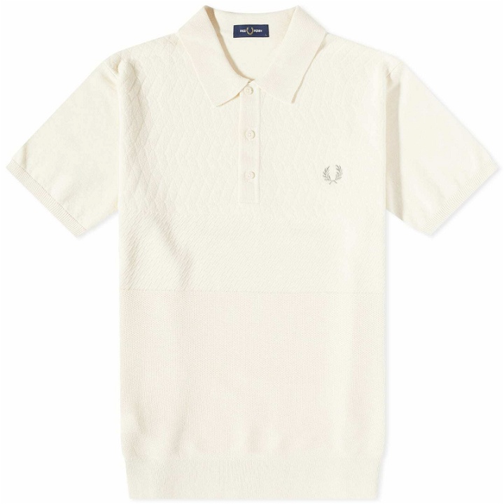 Photo: Fred Perry Authentic Men's Tonal Panel Knitted Polo Shirt in Ecru