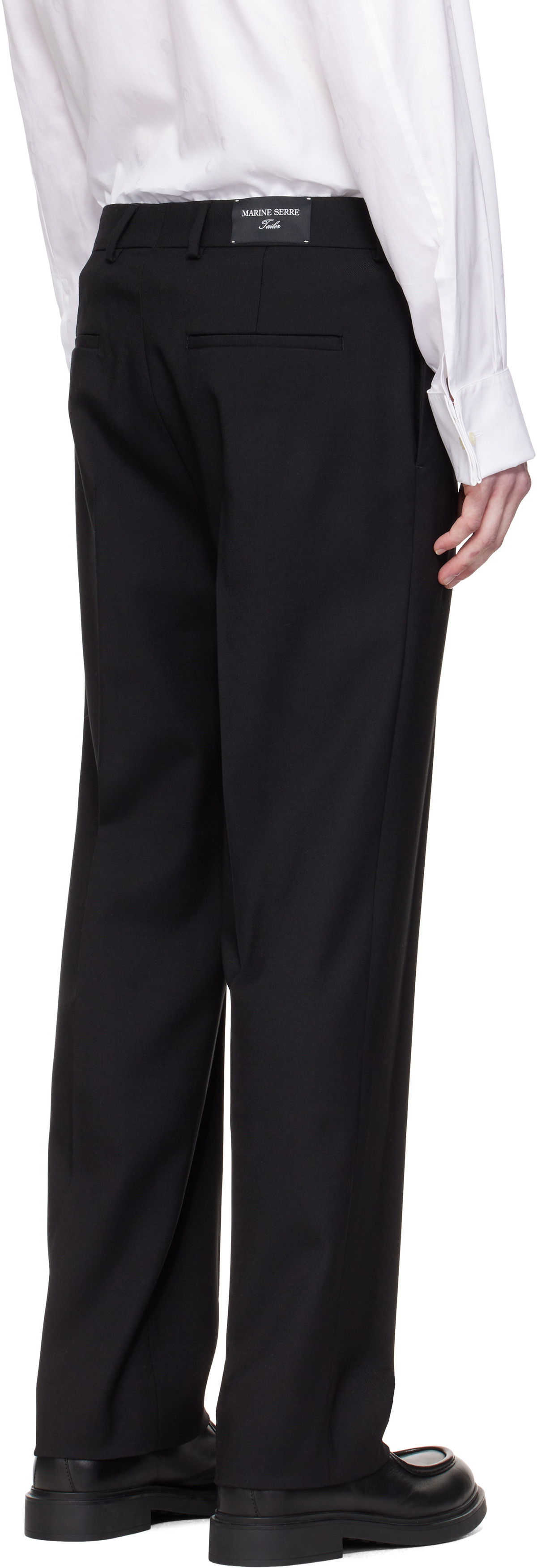 Marine Serre Black Virgin Wool Twill Pleated Trousers