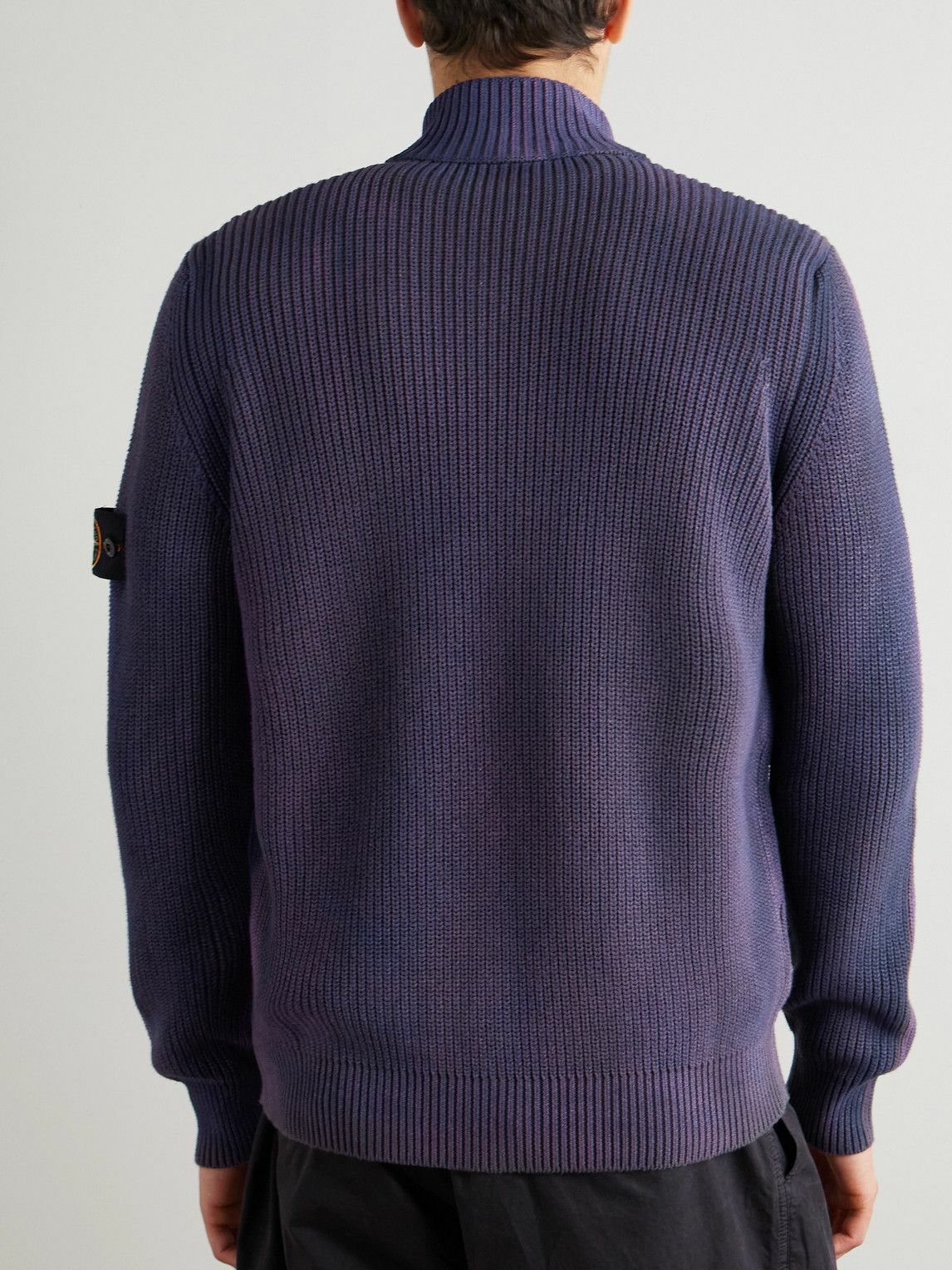 Stone Island - Logo-Appliquéd Ribbed Organic Cotton Zip-Up Sweater