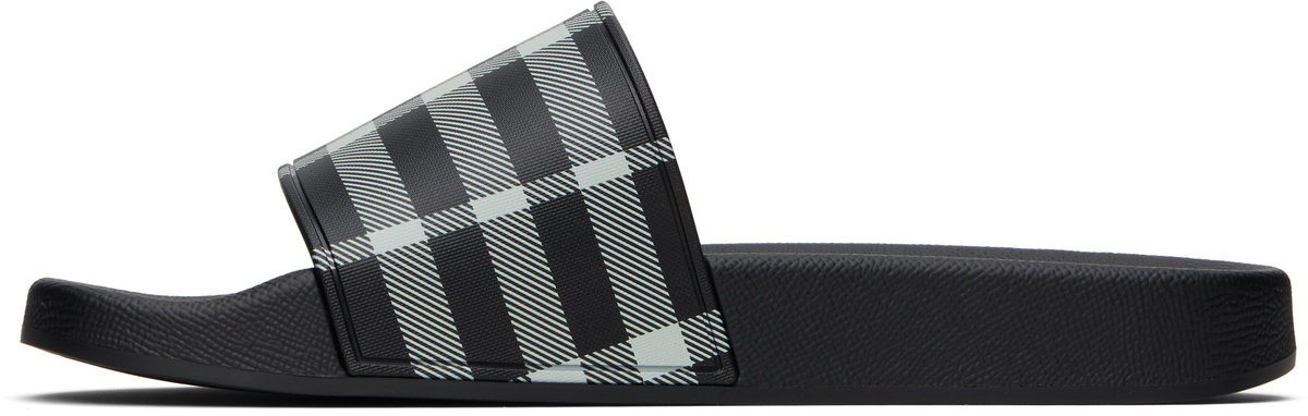 【BURBERRY】 CHECK POOL SLIDE Burberry Black & White Check Pool Slides Burberry