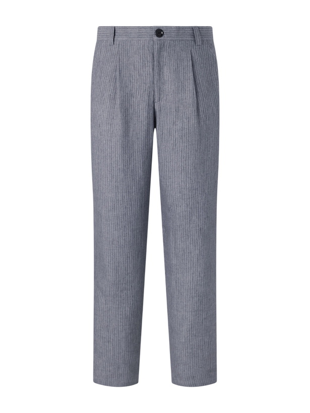 Photo: Oliver Spencer - Morton Straight-Leg Pleated Striped Linen Suit Trousers - Gray