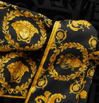 Versace - Poplin-Panelled Logo-Jacquard Cotton-Terry Robe - Black