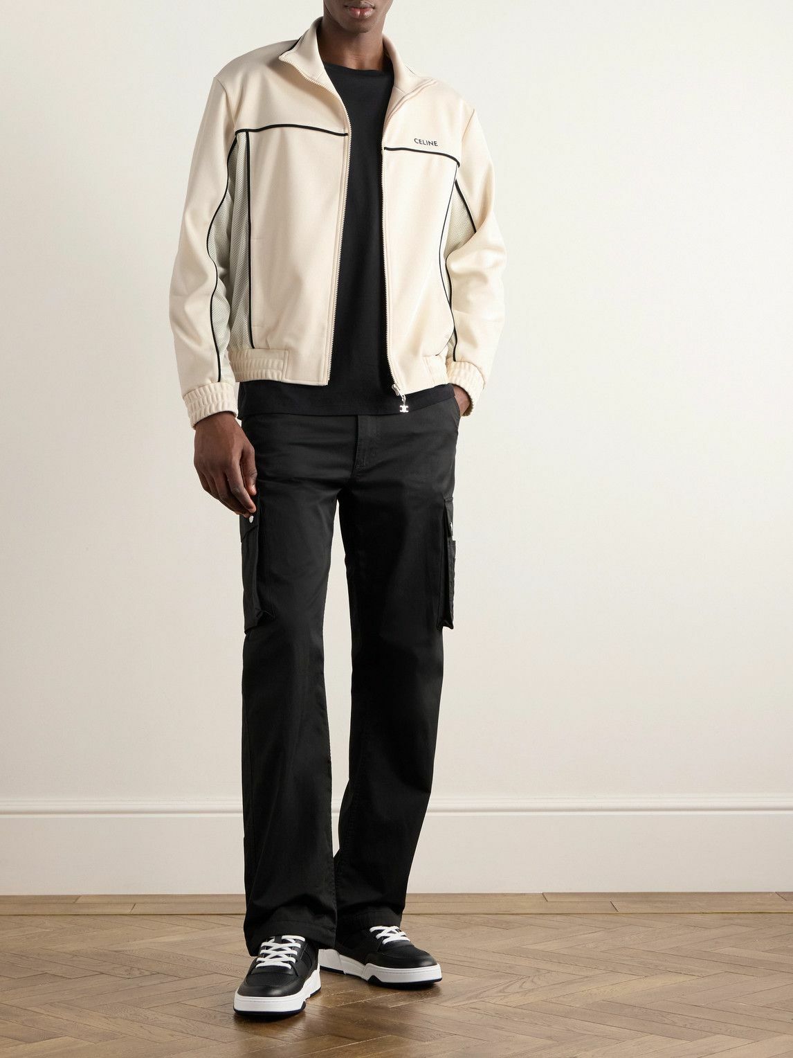 CELINE - Logo-Embroidered Mesh-Trimmed Jersey Track Jacket