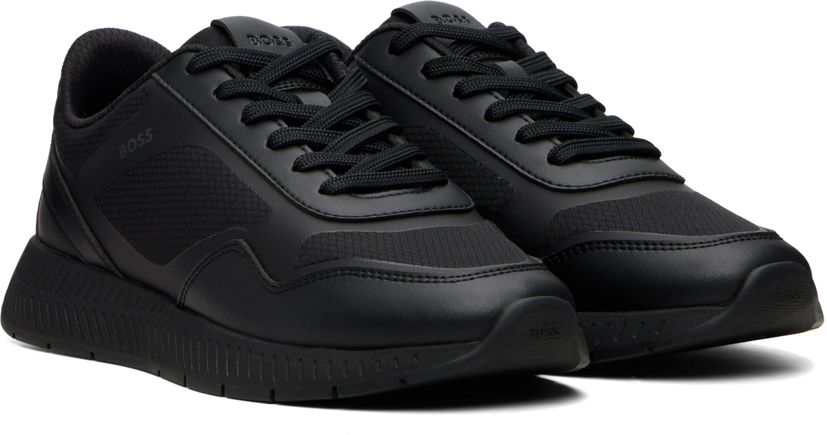 BOSS Black Ripstop Faux-Leather Sneakers